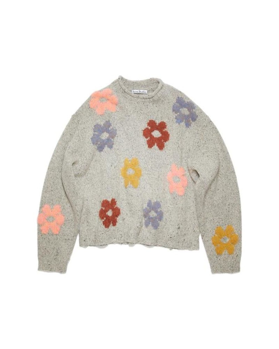 Women Acne Women Knitwear And Sweatshirts | Acne Studios Jacquard Wool Blend Jumper Grey Melange