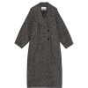 Women Ganni Jackets | Ganni F8314 Herringbone Wool Coat Black