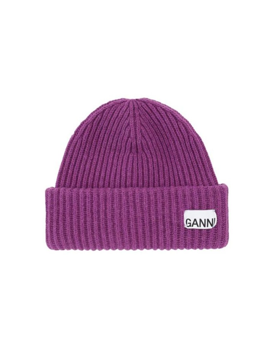 Women Ganni | Ganni A5557 Structured Rib Beanie Royal Purple