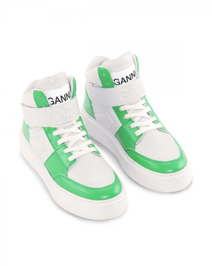 Women Ganni | Ganni S1966 Sporty Mix Cupsole High Sneaker Kelly Green