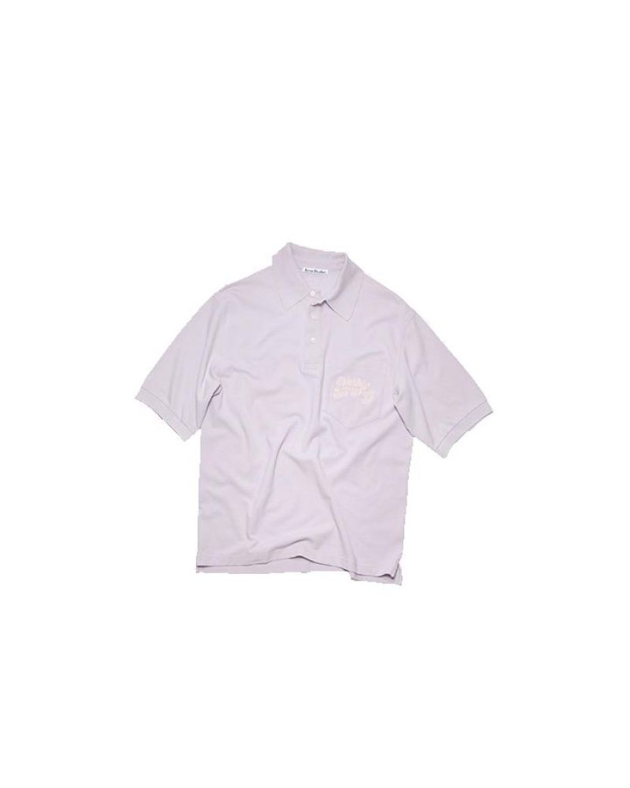 Men Acne Men T-Shirt | Acne Studios Logo Polo T-Shirt Pale Lilac