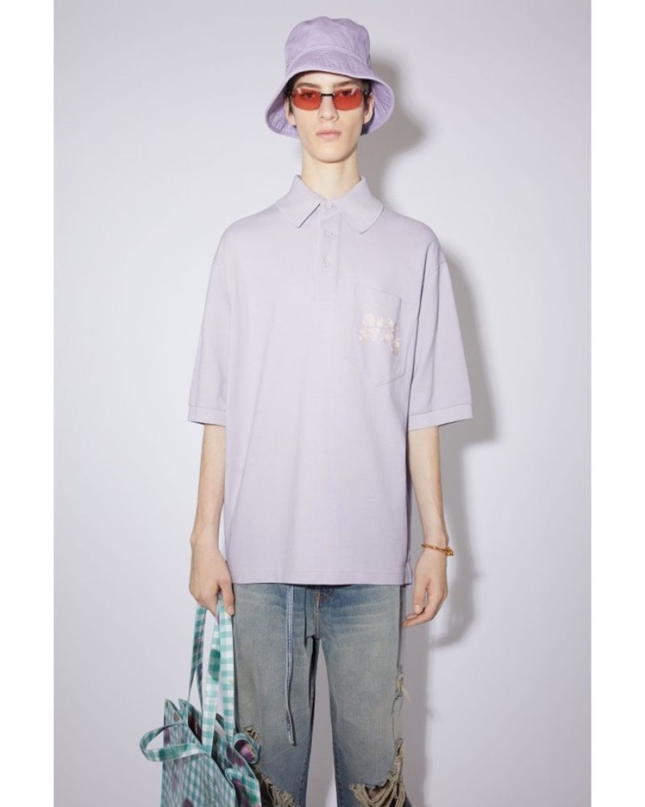 Men Acne Men T-Shirt | Acne Studios Logo Polo T-Shirt Pale Lilac