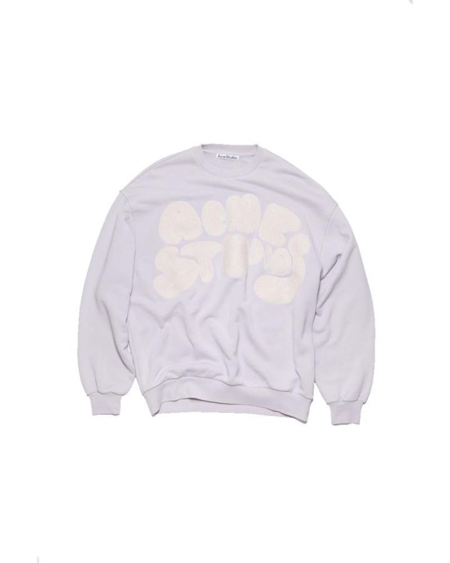 Men Acne Men Sweatshirts | Acne Studios Crew Neck Bubble Logo Sweater Pale Lilac