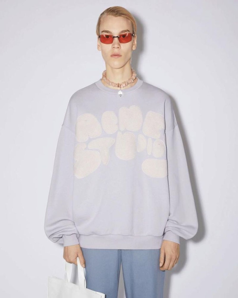 Men Acne Men Sweatshirts | Acne Studios Crew Neck Bubble Logo Sweater Pale Lilac