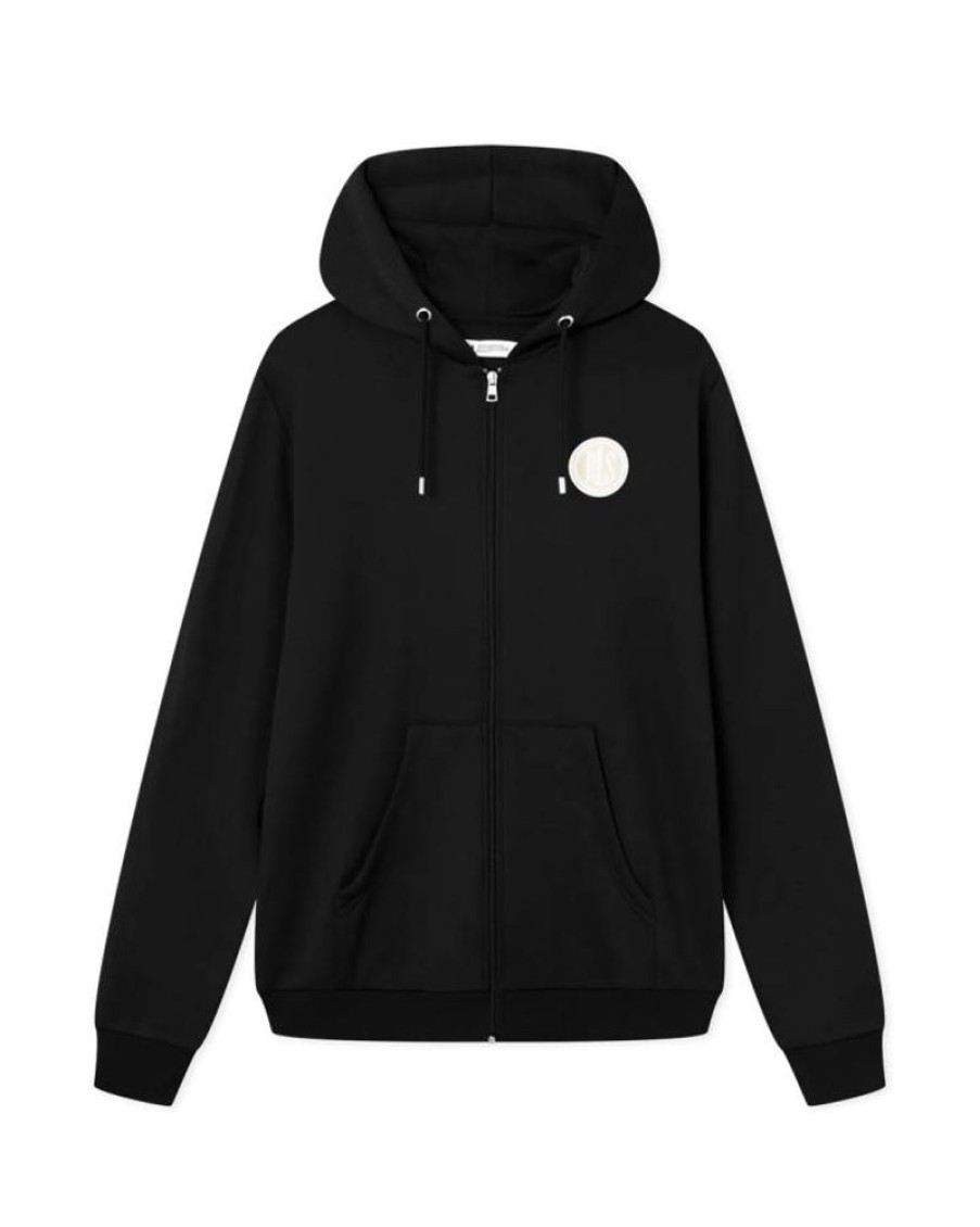 Men BLS Hafnia Sweatshirts | Bls Hafnia Applique Zip Hoodie Black