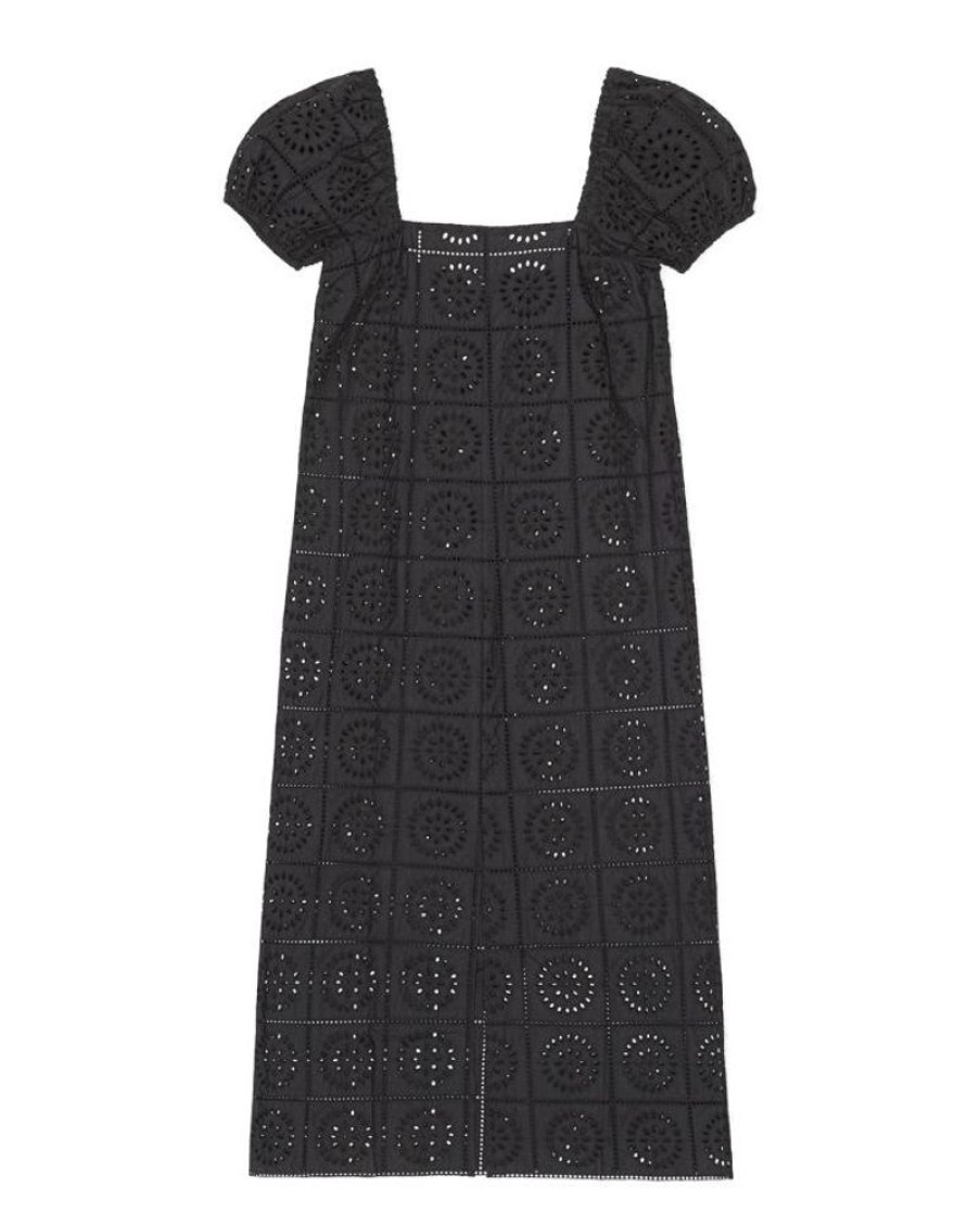 Women Ganni Dresses | Ganni F7809 Broderie Anglaise Midi Dress Black