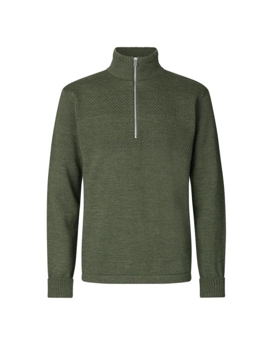 Men Mads Nørgaard Men Knitwear | Mads Norgaard Wool Klemens Half Zip Knit Tarmac