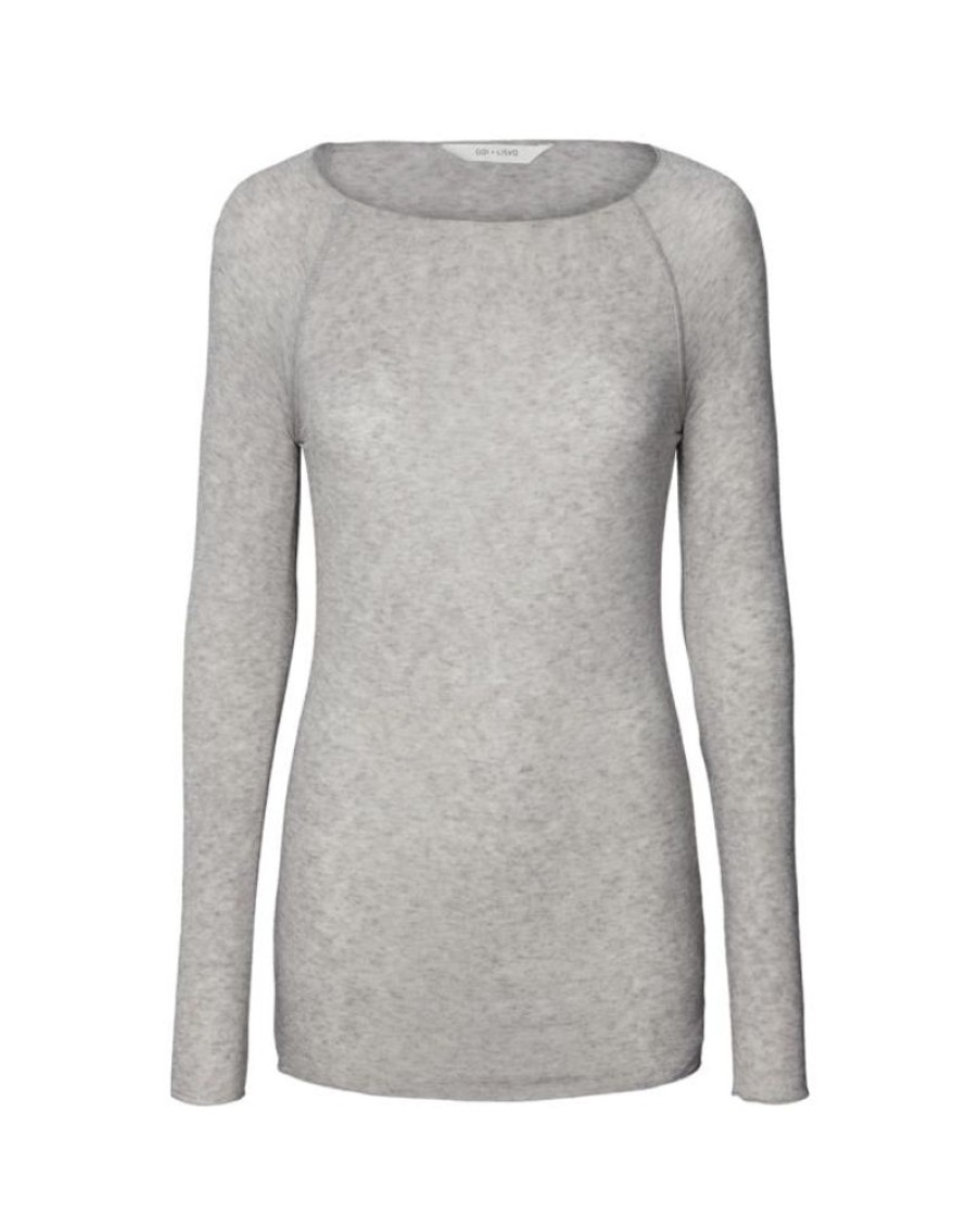 Women Gai + Lisva T-Shirts And Tops | Gai + Lisva Amalie L/S Wool Top Light Grey Melange