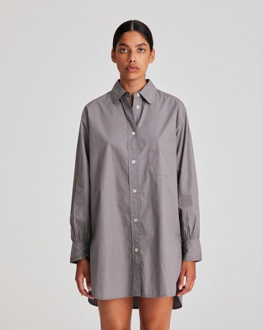 Women Gai + Lisva Shirts | Gai + Lisva Rosa Shirt Poplin Asphalt