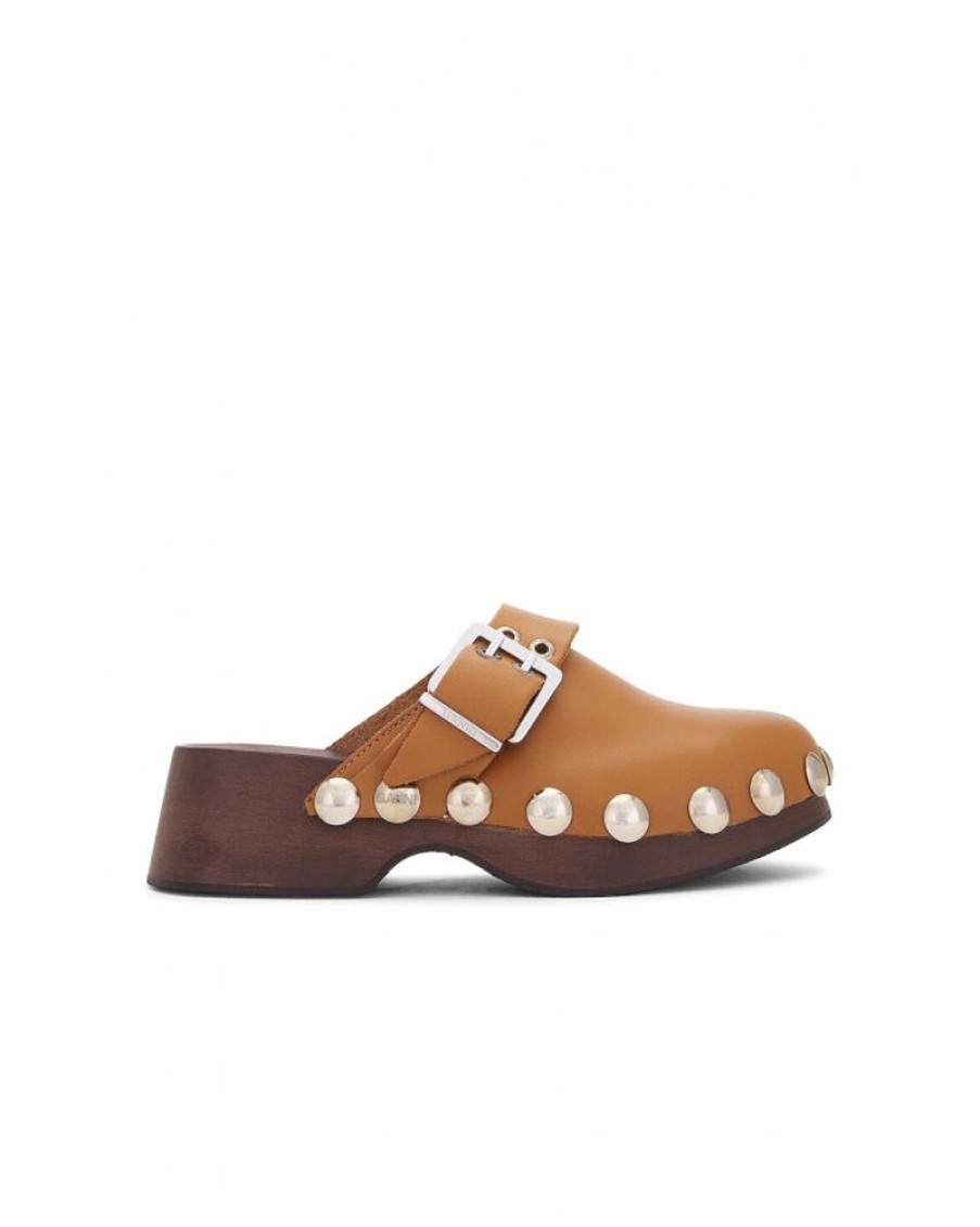 Women Ganni | Ganni S1917 Retro Leather Clog Tiger'S Eye