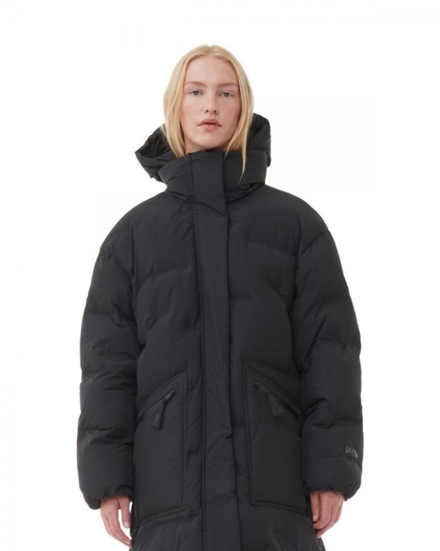 Women Ganni Jackets | Ganni F8544 Soft Puffer Oversized Coat Black