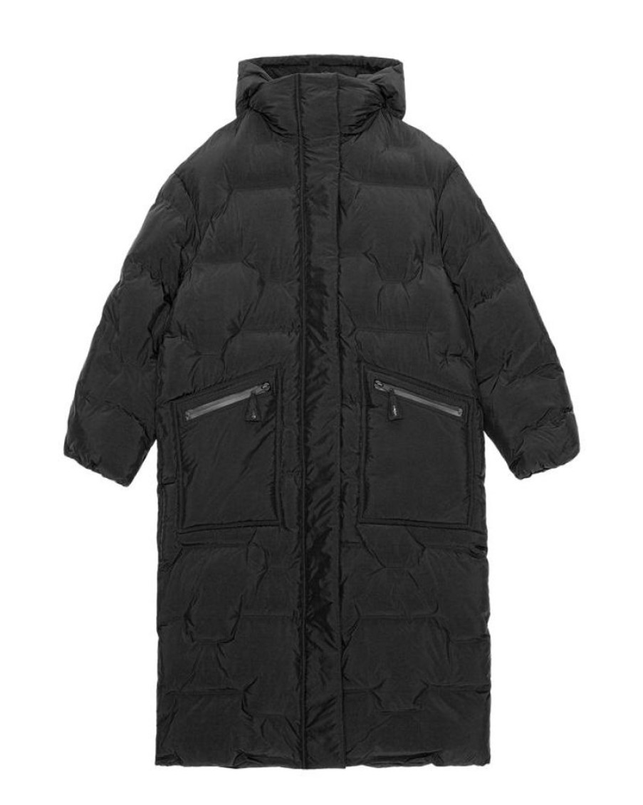 Women Ganni Jackets | Ganni F8544 Soft Puffer Oversized Coat Black