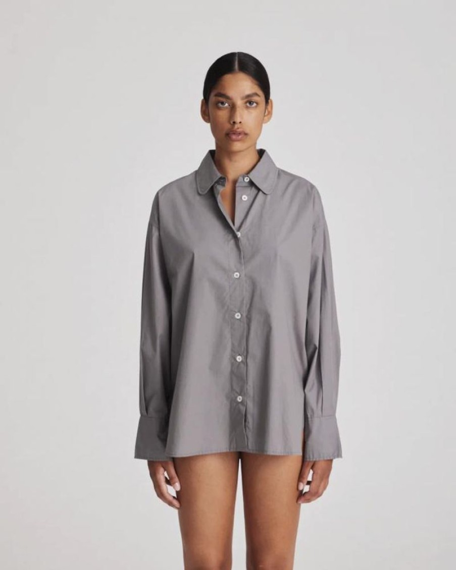 Women Gai + Lisva Shirts | Gai + Lisva Luna Shirt Poplin Asphalt