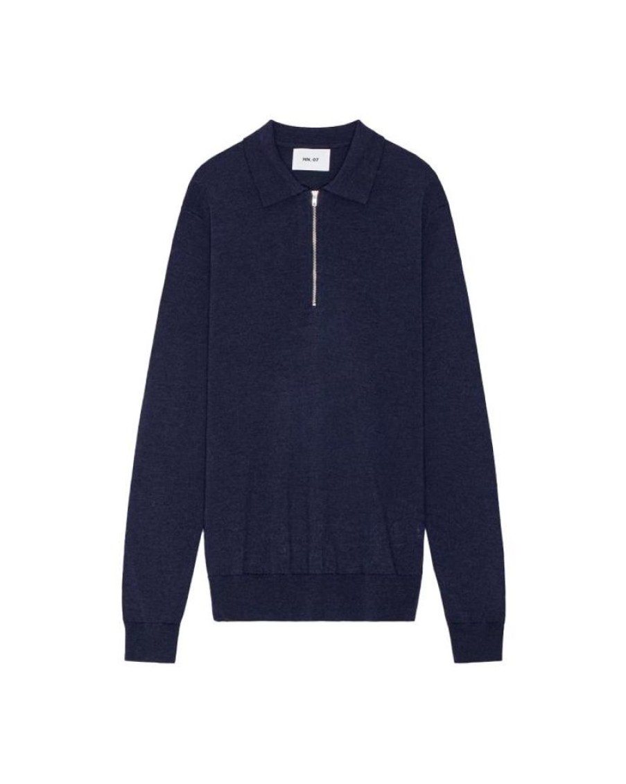 Men NN07 Knitwear | Nn07 Sergio Zip Polo 6605 Navy Multi