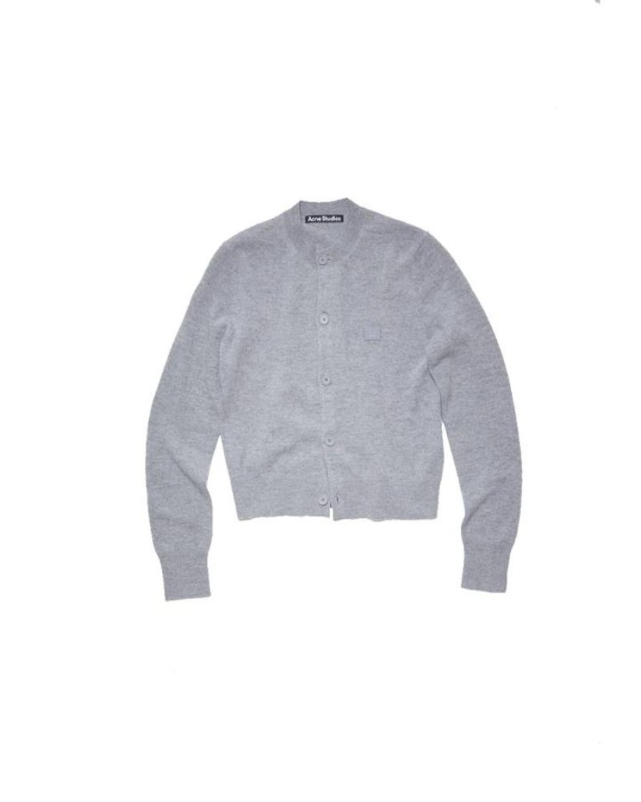 Women Acne Women Knitwear And Sweatshirts | Acne Studios Round Neck Cardigan Keva Face Grey