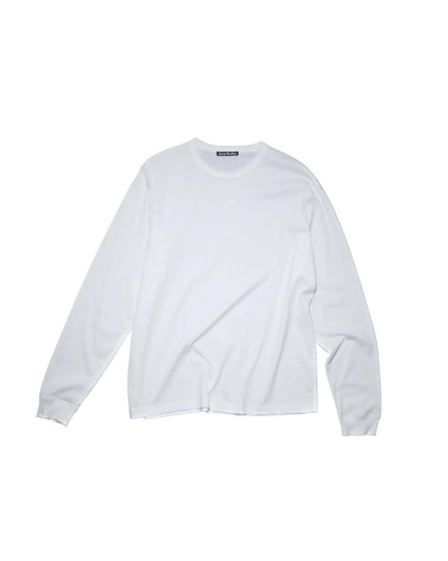 Men Acne Men Shirts | Acne Studios Eisen X Face Long Sleeve Crewneck T-Shirt White