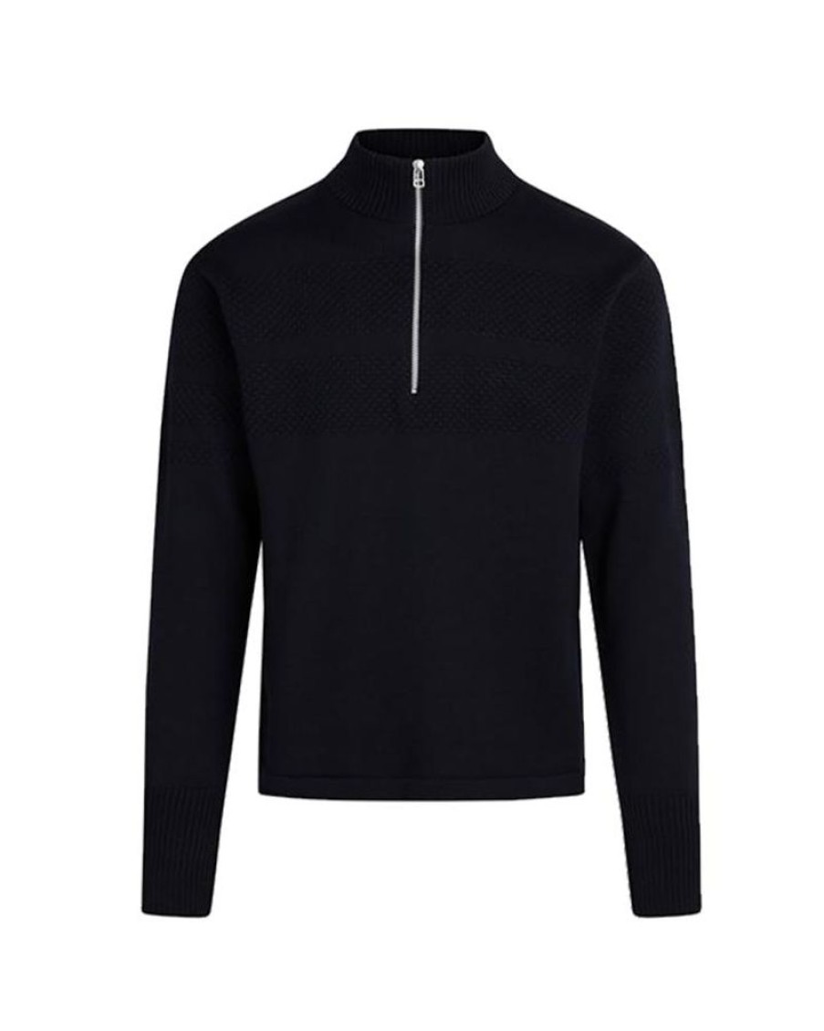 Men Mads Nørgaard Men Knitwear | Mads Norgaard Wool Klemens Half Zip Knit Sky Captain