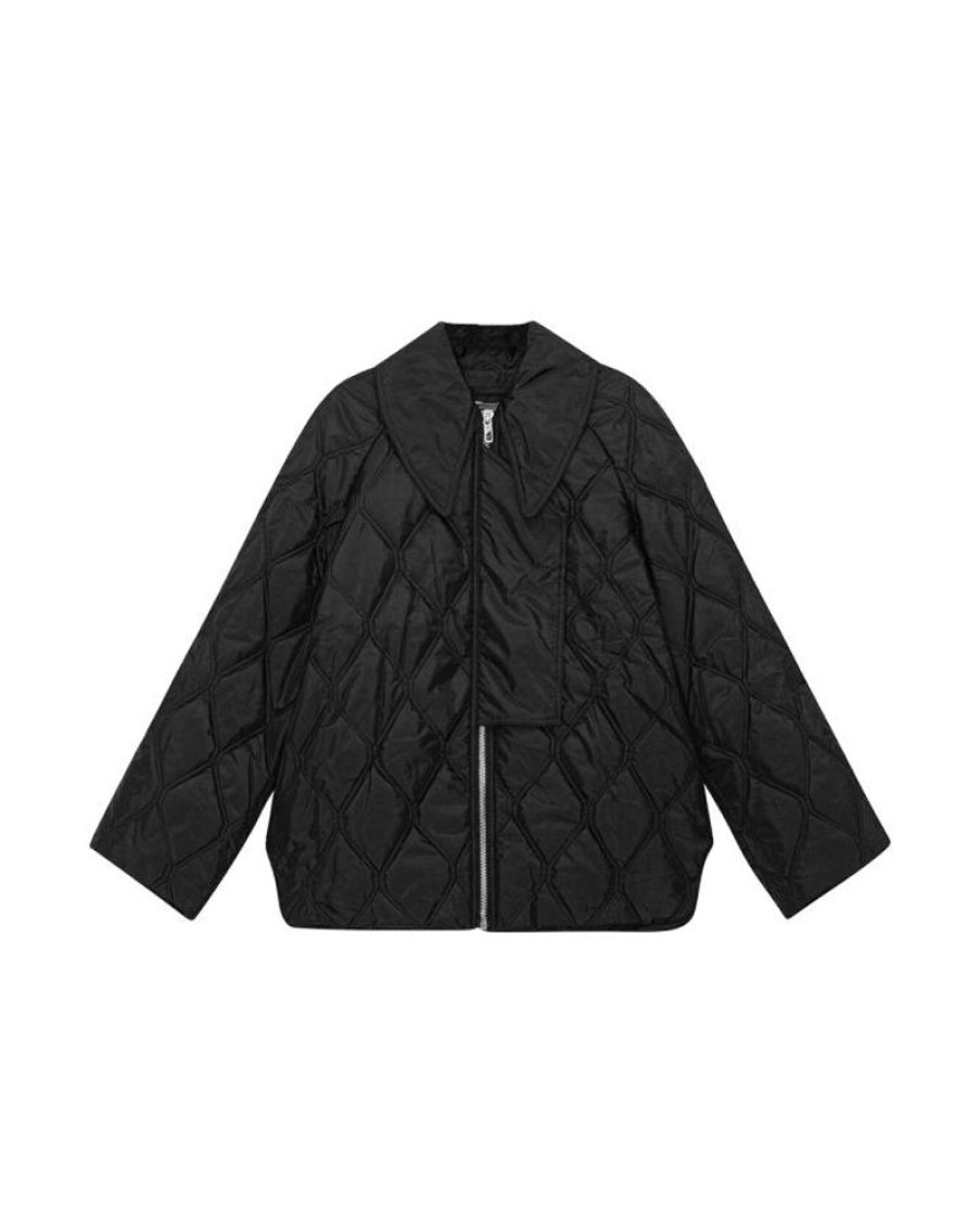 Women Ganni Jackets | Ganni F7327 Ripstop Quilt Jacket Black