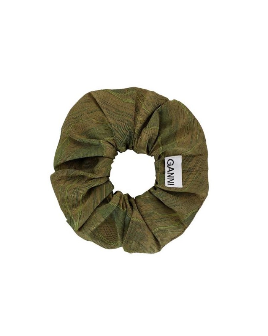 Women Ganni | Ganni A5102 Shiny Jacquard Scrunchie Avocado