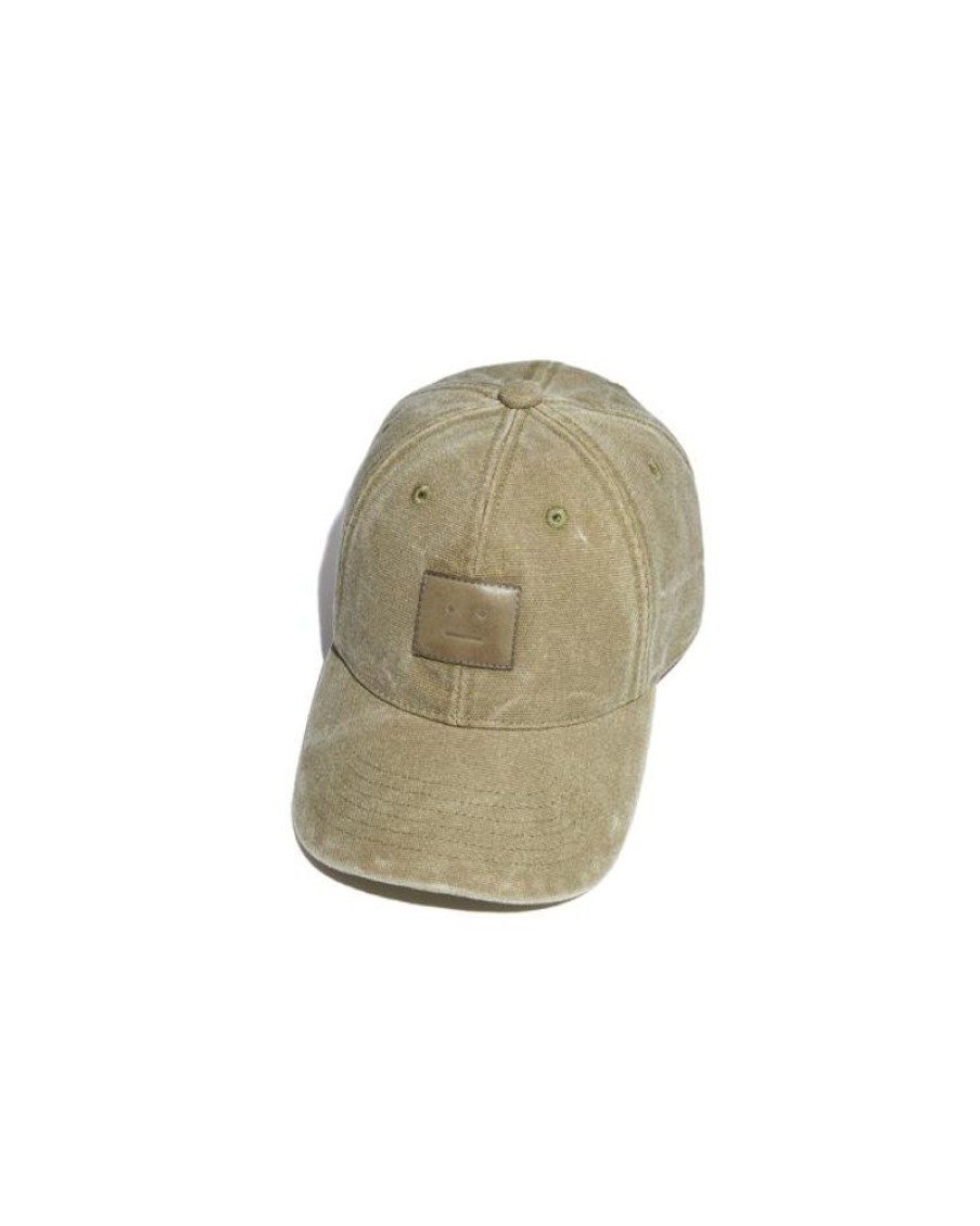 Men Acne Women | Acne Studios Leather Face Patch Cap Khaki Beige