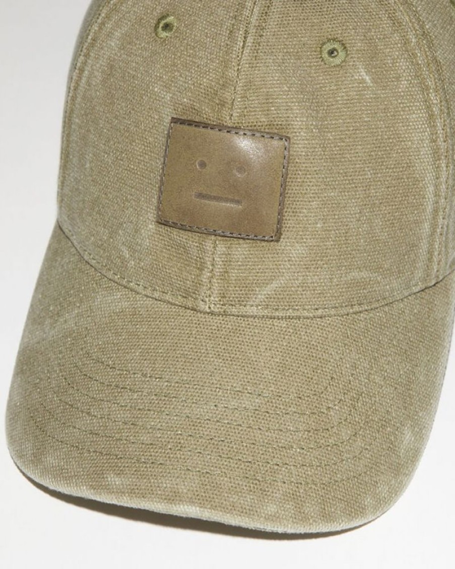 Men Acne Women | Acne Studios Leather Face Patch Cap Khaki Beige